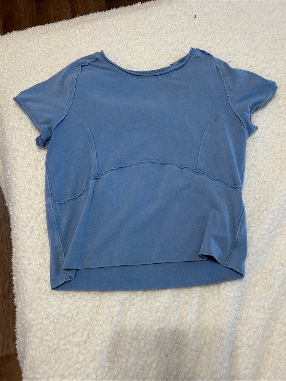 Free People Dusty Blue Cropped Short Sleeve Top. NO TAG